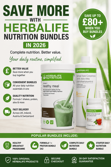 Herbalife Nutrition bundle with Formula 1 shake, Aloe and Herbal Tea for daily nutrition and value savings.