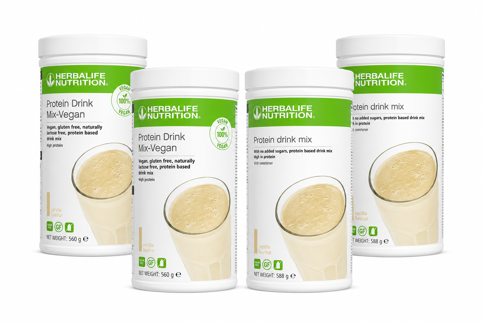 Herbalife Protein Drink Mix 4-Pack Bundle featuring Standard and Vegan protein drink mix