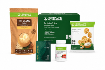 Vegan Daily Nutrition Bundle Standard 21 Days featuring Herbalife Tri Blend Select Banana Protein Shake, Protein Chips, Instant Herbal Beverage and Phyto Complete sachets 